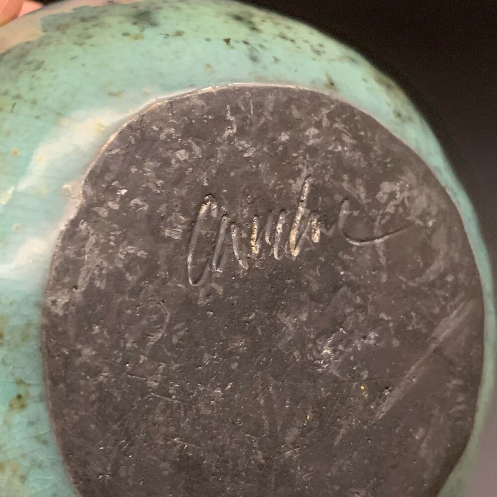 Candone Wharton Raku Pottery Basketweave & Glaze Vessel Bowl SIGNED with Lid - Picture 9 of 16